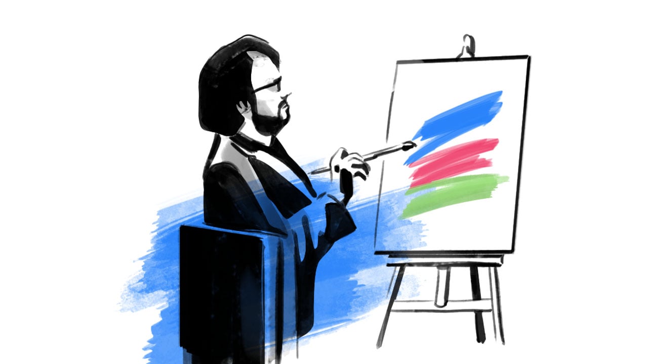 An illustration of Ringo Starr painting a canvas.