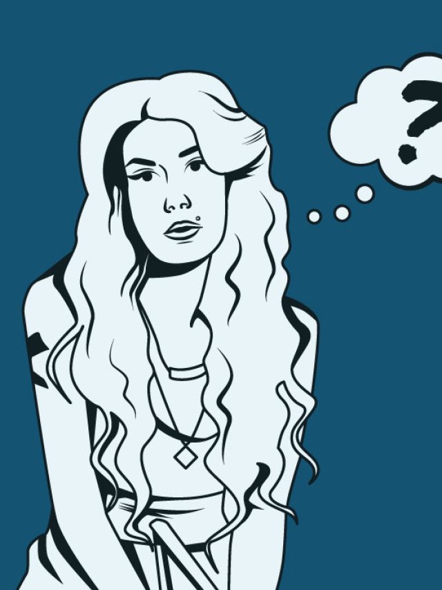 A black and white illustration of Amy Winehouse with a question bubble beside her, symbolizes the question of who is the mystery man in Me and Mr. Jones?