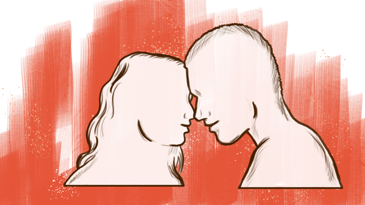 An illustration of a man and woman with their foreheads together, symbolizing the love the songwriter had for Angie.