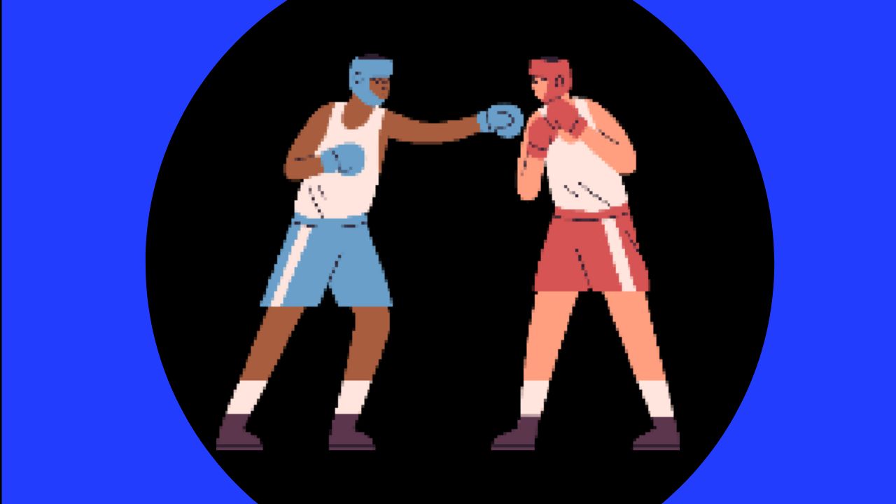 Two men boxing, symbolizing the battle for most irritating between Dave Matthews and Hootie.