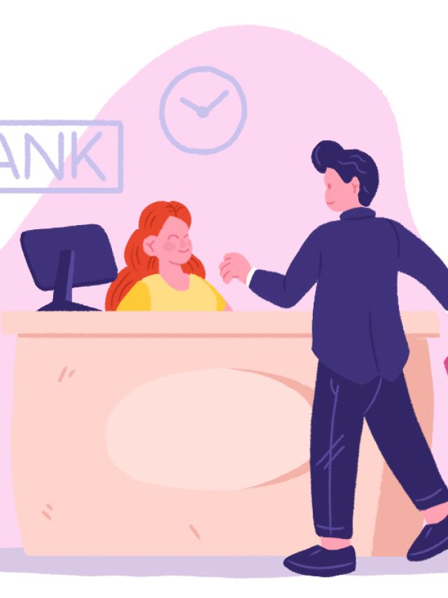 A man talking to a woman bank teller, representing the story behind Jolene.