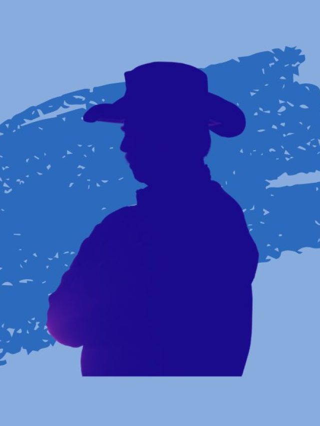 A silhouette of a man in a cowboy hat against a blue background. Who's career was better, George Strait or Garth Brooks?