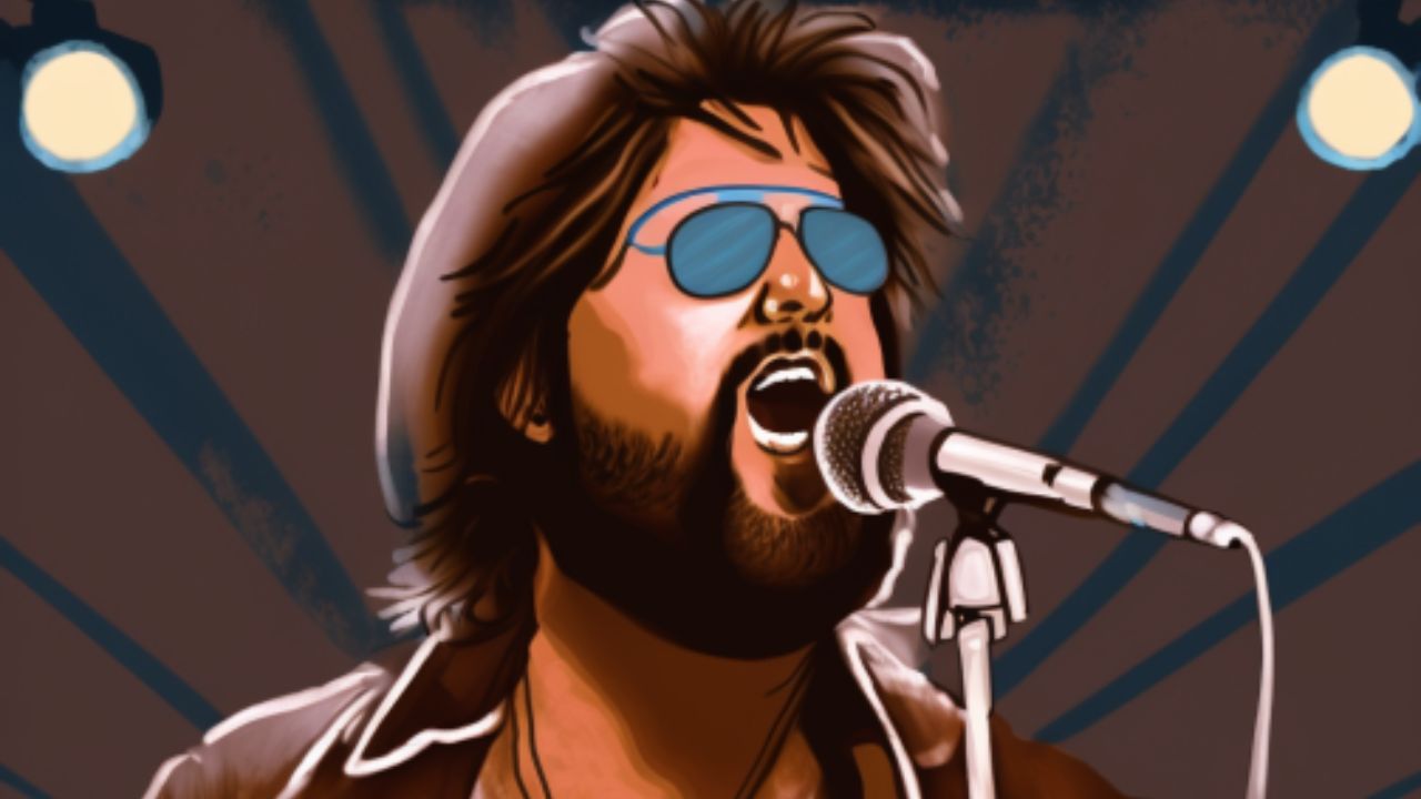 An illustration of Billy Ray Cyrus singing
