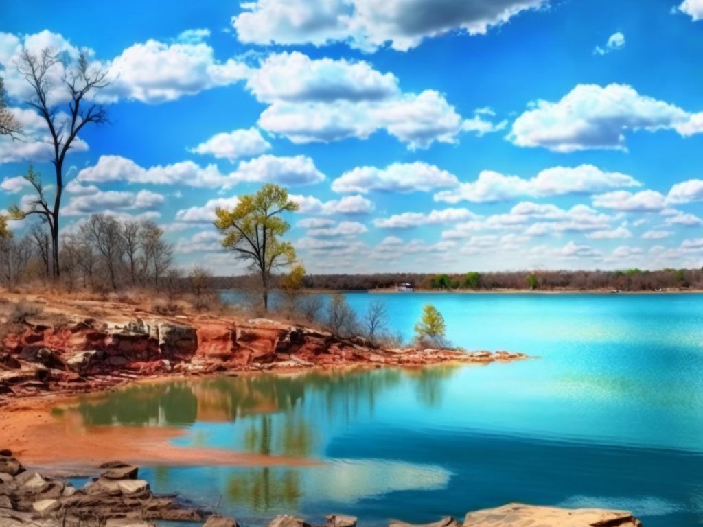 An illustration of Lake McMurty. Garth Brook's first gig was at Willie's Saloon, but we suspect he played some guitar on this lakeshore.