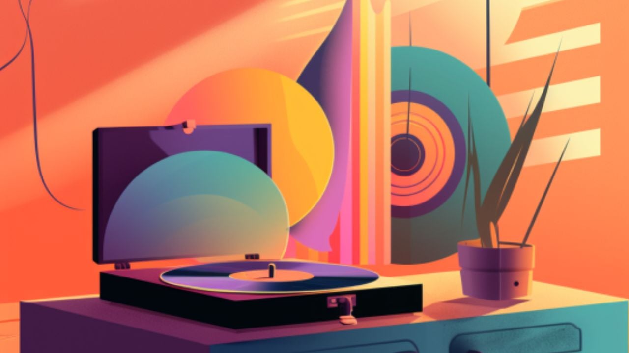 An illustration representing the evolution of the vinyl record
