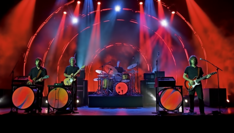 A progressive rock band singing songs on stage